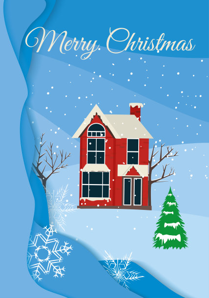 圣诞节和新年快乐无缝模式矢量插图。圣诞节的背景是红砖圣诞屋和白雪覆盖的圣诞树。房子在下雪，乡村冬季景观在度假。图片下载