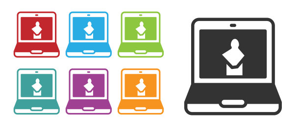 黑色在线博物馆图标孤立在白色背景。博物馆画廊。设置图标丰富多彩。向量图片下载