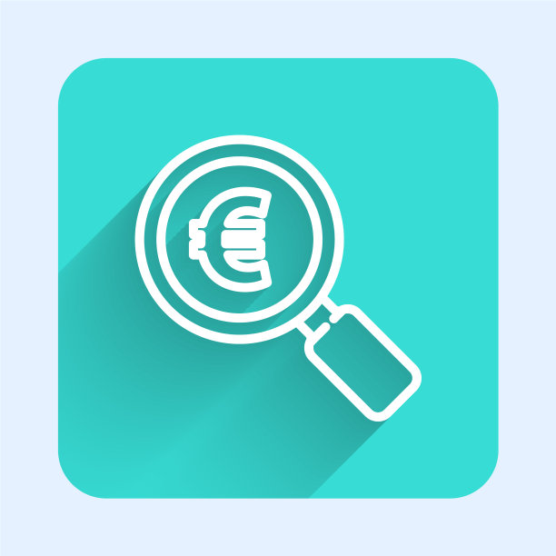 白线放大镜和欧元符号图标图片下载