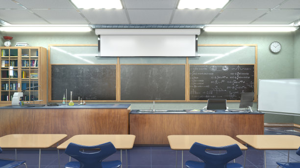 高中教室内部。三维演示图片下载