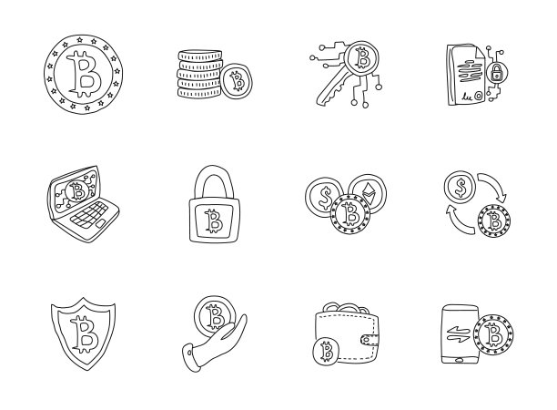 比特币手绘线性矢量图标孤立在白色背景上。比特币涂鸦图标集网页和UI设计，移动应用程序和印刷产品图片下载