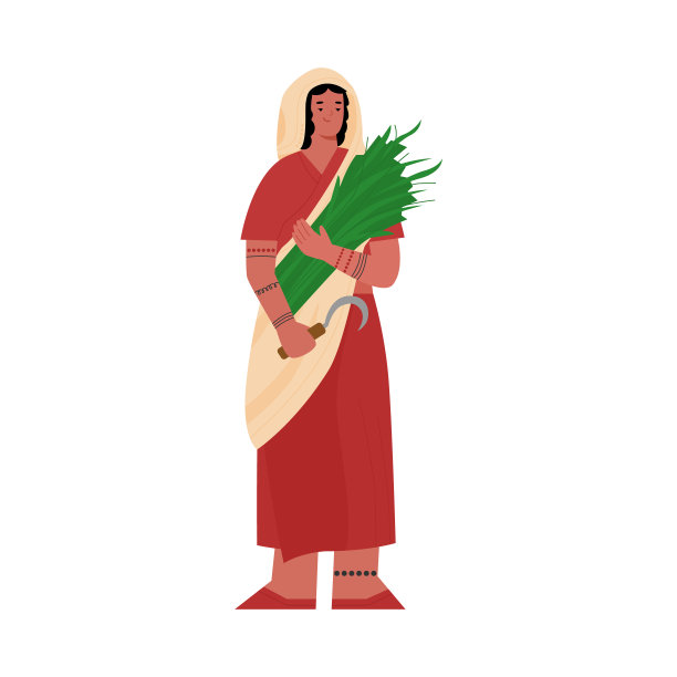 印度农民或农妇卡通人物矢量插图孤立。图片下载