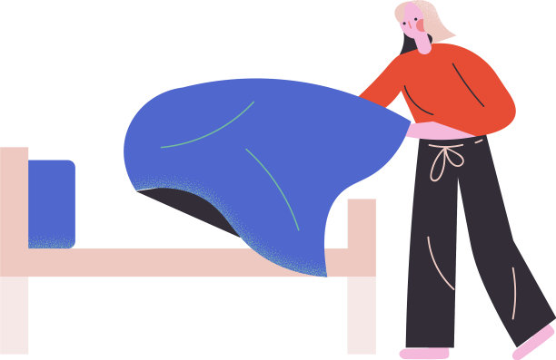 早上在家里铺床的女人图片下载
