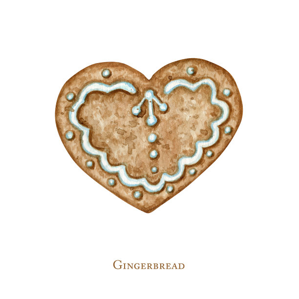 圣诞姜饼心饼干，寒假甜品。水彩插图孤立的白色背景。圣诞礼物和圣诞树装饰品。贺卡设计理念图片下载