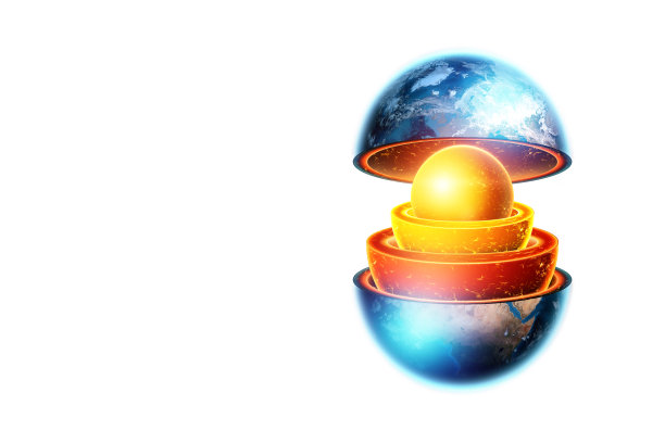 地球内部结构，地核结构，地质层在白色背景上孤立。地球地质概念，岩浆。3D插图，3D渲染。图片下载