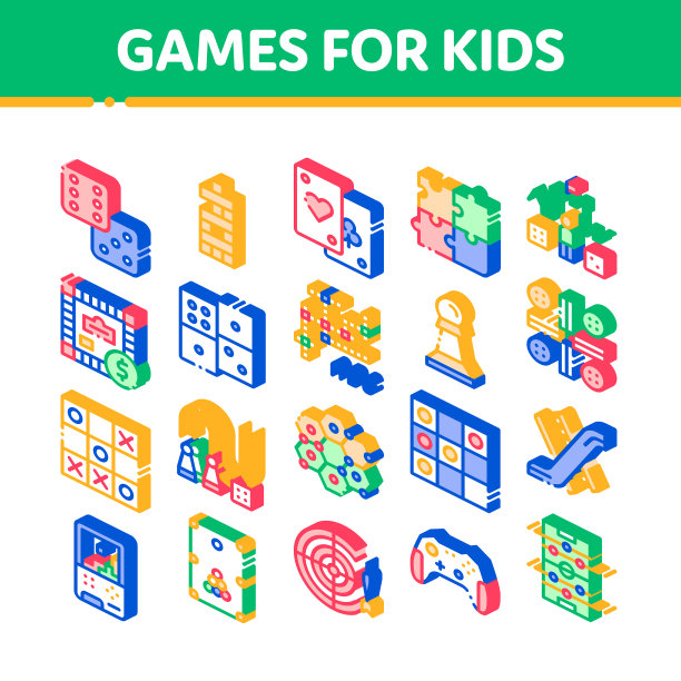 交互式儿童游戏等距图标集图片下载