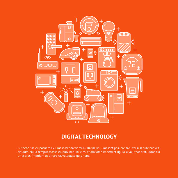家庭自动化数字技术圆横幅图片下载
