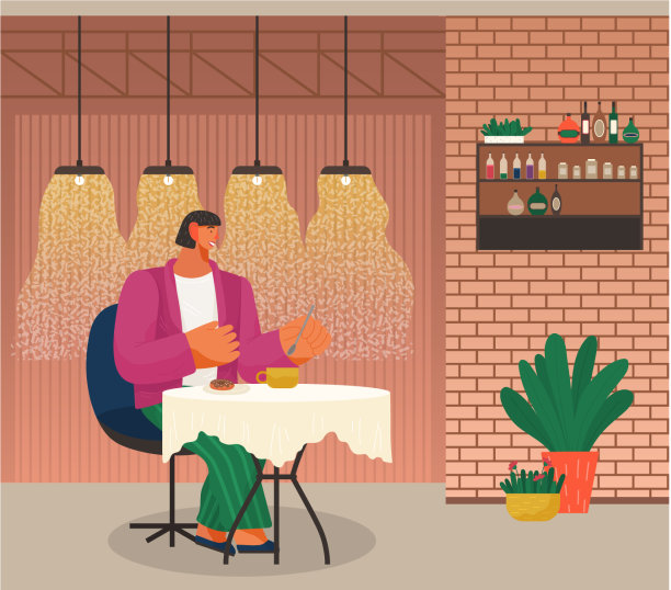 在咖啡馆里吃着甜甜圈喝着饮料的女人图片下载