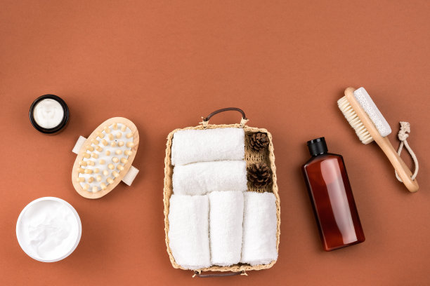 健康沙龙配件组成。化妆品SPA品牌模型。健康的概念。身体护理用品。图片下载