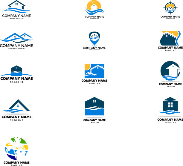 设置海滩别墅标志设计模板图片下载