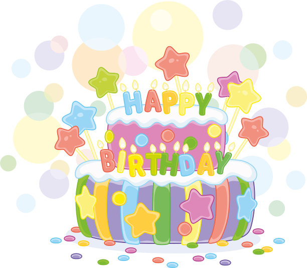 花式彩色生日蛋糕与字母蜡烛图片下载