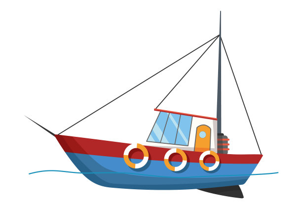 渔船侧视图孤立在白色图片下载