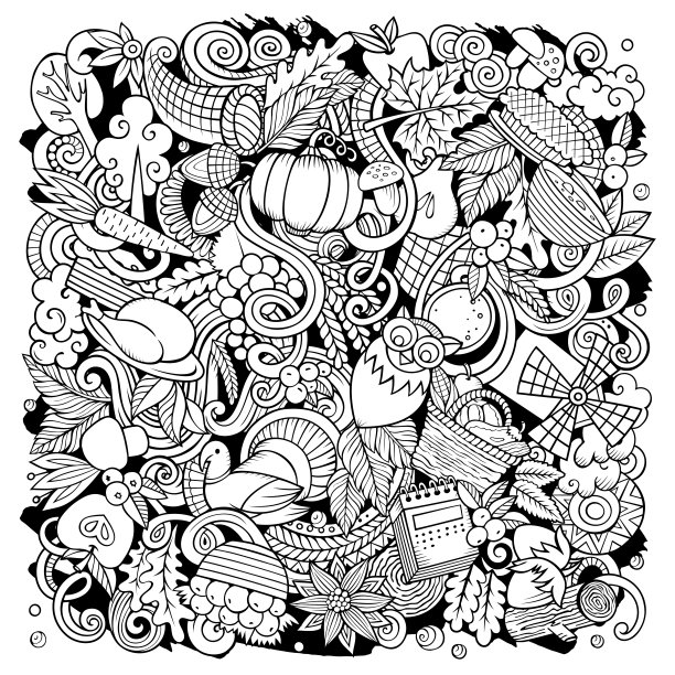 卡通矢量涂鸦感恩节快乐插图图片下载