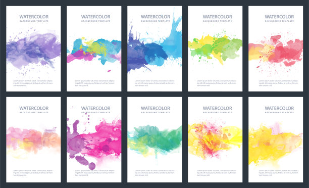 捆绑集彩色矢量水彩垂直背景图片下载