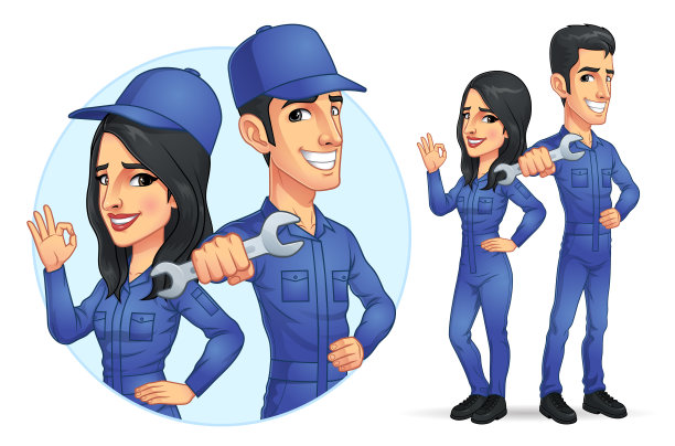 一对机械师吉祥物角色图片下载