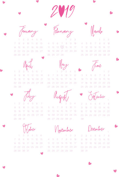 日历设计为2019年简单的粉色背景图片下载