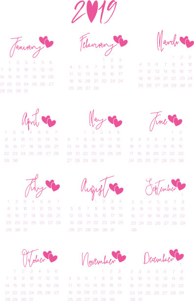 日历设计为2019年简单的粉色背景图片下载