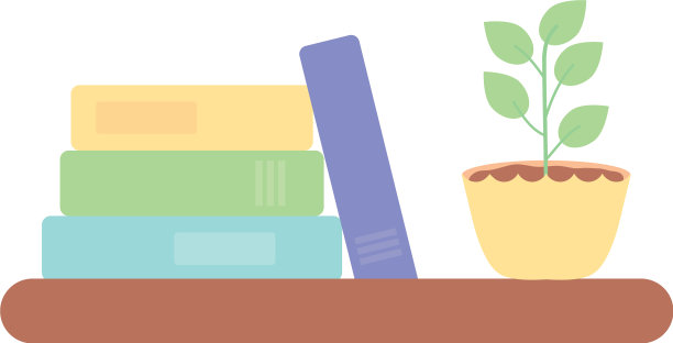 书架与书籍和可爱的植物图标扁平化风格图片下载