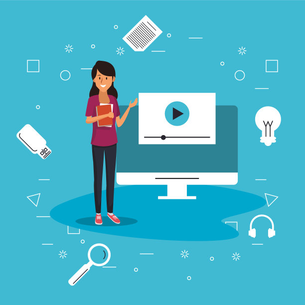 在线教育技术与学生女孩和图片下载