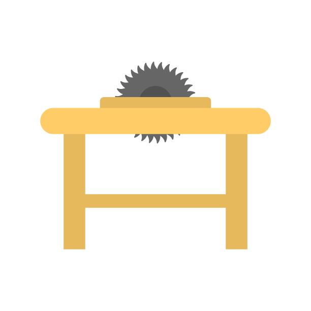 木材切割用的电动圆锯。平的图标说明。图片下载