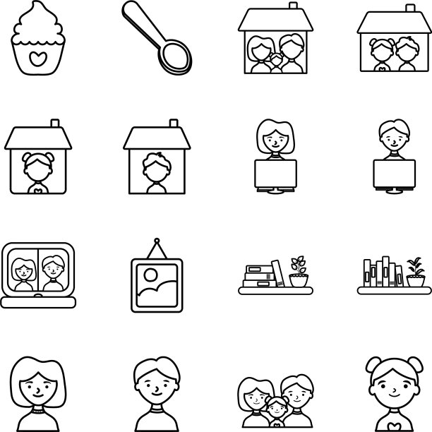 纸杯蛋糕和居家图标设置线条风格图片下载