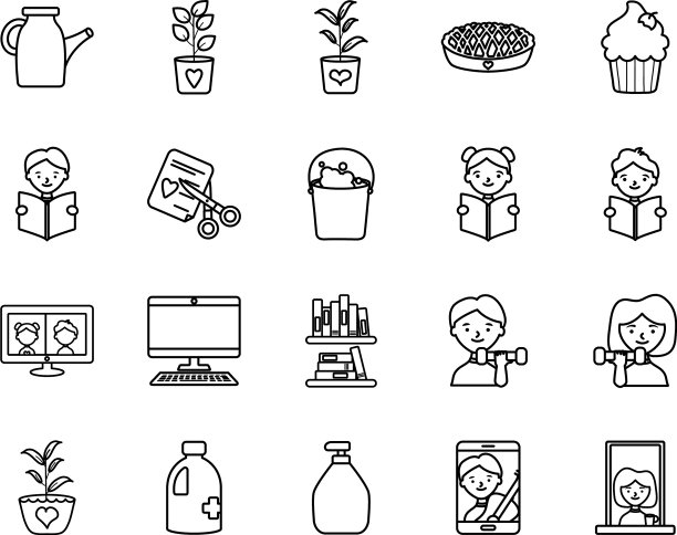 工厂和呆在家里图标设置线条风格图片下载