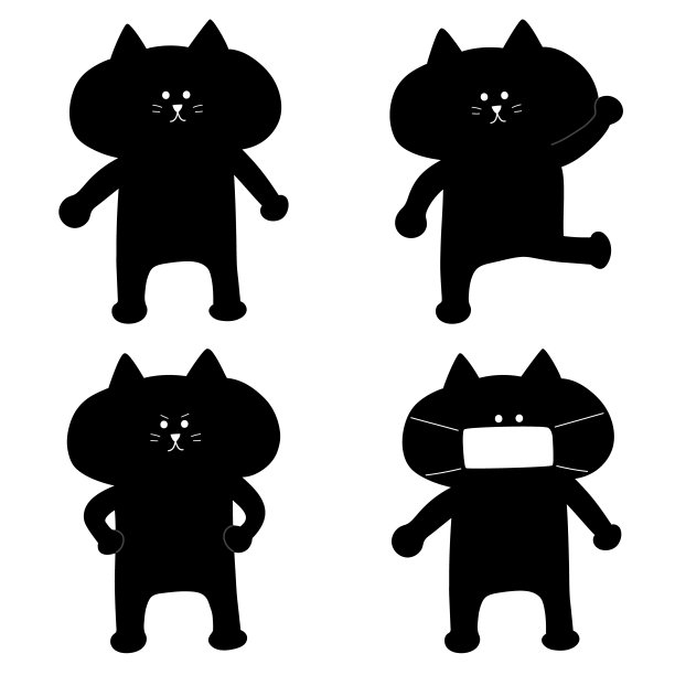 卡通猫的黑色剪影。图片下载