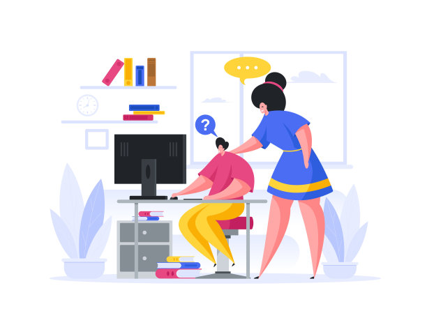 妈妈在家帮助儿子在线学习图片下载