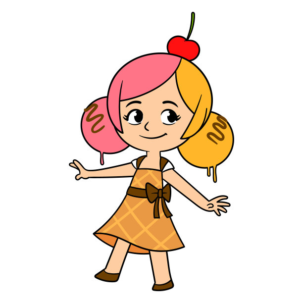 卡通女孩打扮成冰淇淋蛋筒插图图片下载
