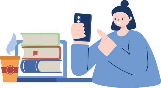 拥有智能手机和书籍设计的女人图片下载