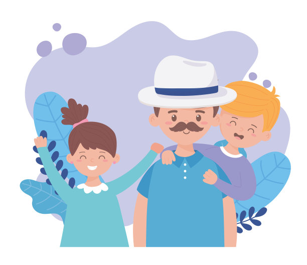 父亲节，儿子和女儿都带着叶子图片下载