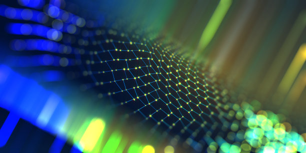 摘要人工智能背景多边形网格的概念与散焦。区块链。量子虚拟加密。数据分析算法。图片下载