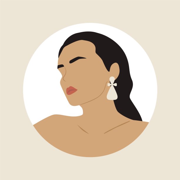 抽象的女性剪影。时尚女性造型柔和的颜色，复古女孩肖像社交媒体。矢量当代艺术插画图片下载