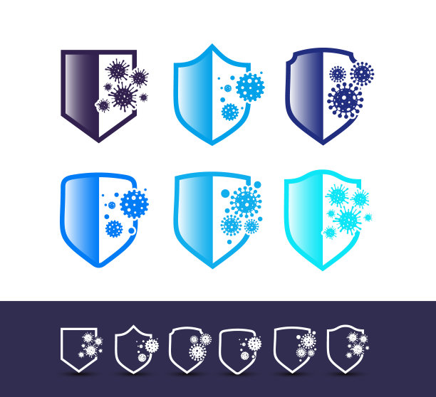 抗菌保护或免疫系统图标设置。摘要屏蔽防护冠状病毒。矢量插图。孤立在白色背景上。图片下载