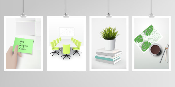 真实的A4格式的矢量布局模型设计模板的宣传册，传单，封面设计，书，杂志，宣传册，海报。家庭办公概念，学习或自由职业，在家工作。图片下载