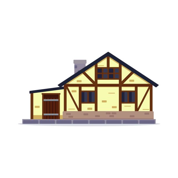 中世纪的住宅大厦图标在平坦的风格。中世纪欧洲房屋的象征。欧洲古典建筑。图片下载