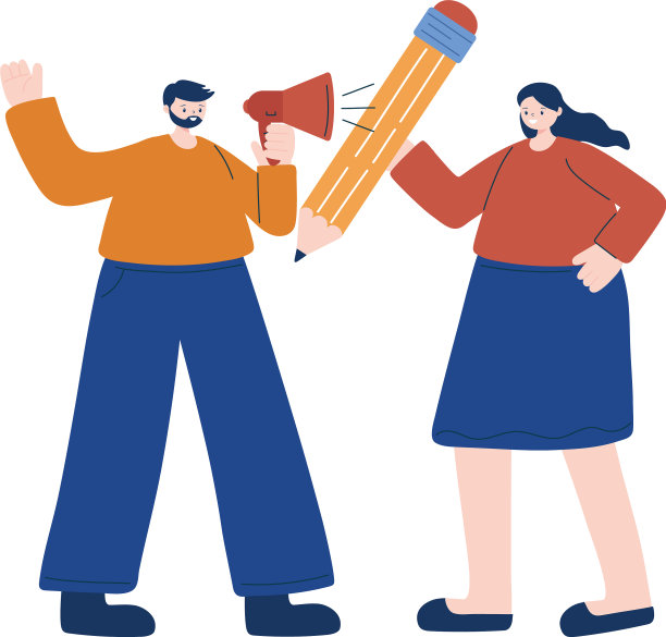 男人拿着扩音器，女人拿着铅笔图片下载
