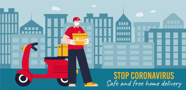 带冠状病毒安全措施的食品配送图片下载