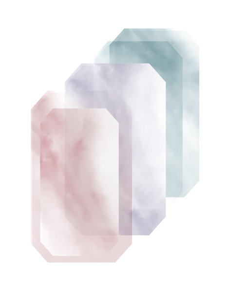 插图集透明水晶与纹理的烟，雾，大理石，水彩孤立在白色的背景。柔和的色彩，粉红色，淡紫色，蓝色。图片下载