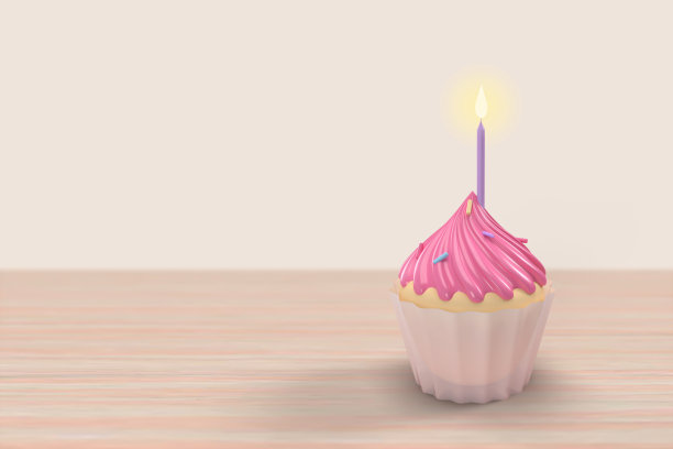 3D插图的纸杯蛋糕生日贺卡图片下载