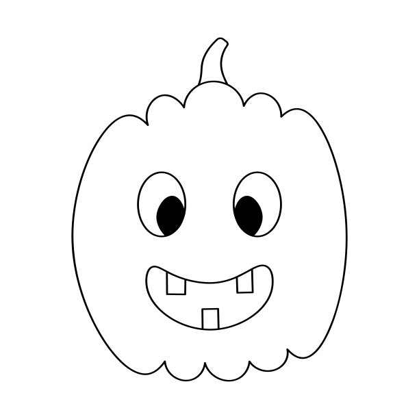 万圣节南瓜简笔画：微笑表情儿童涂色图片下载