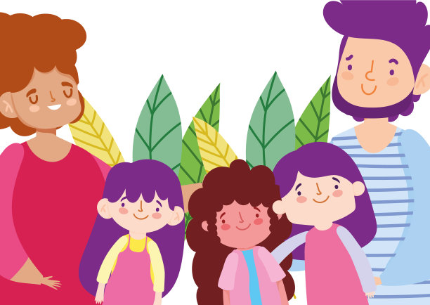 母亲，父亲和女儿与树叶图片下载