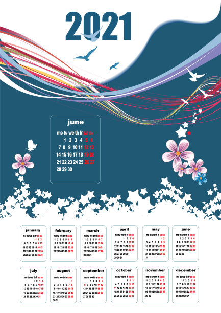 有美国假期的2021年日历图片下载