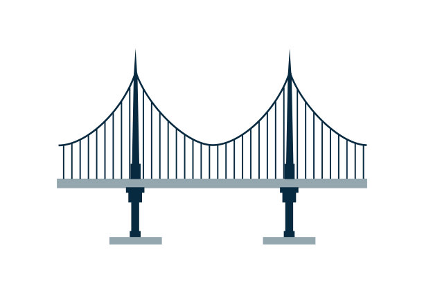 横跨大洋的大桥。平面风格的插图。向量图片下载