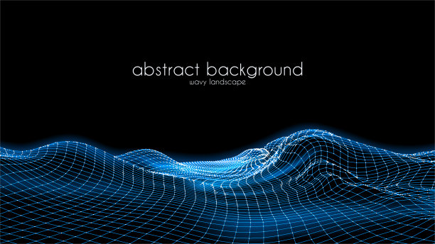 抽象的数字景观与粒子点和星在地平线上。线框景观背景。大数据，3d未来矢量图。80年代复古科幻背景图片下载