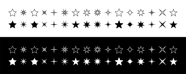 星星。星星白色和黑色的颜色。星形矢量图标集合。明星,孤立。矢量图图片下载