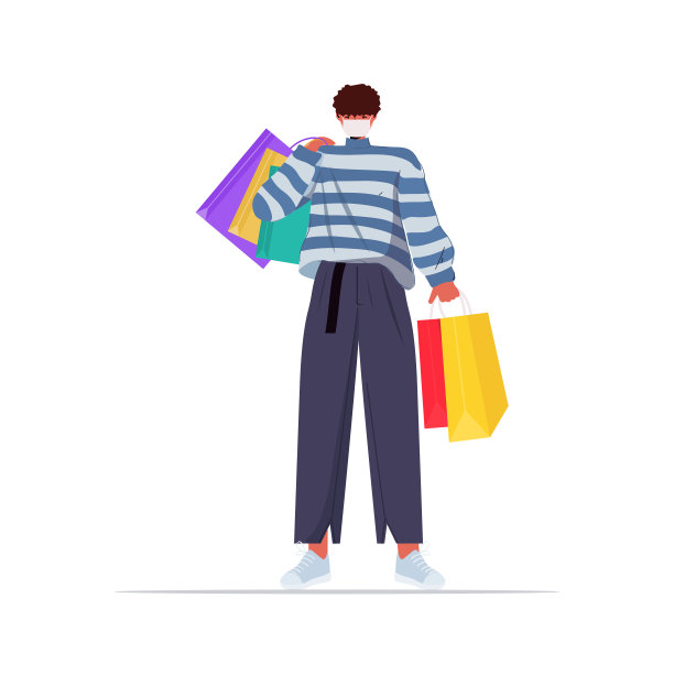 男子戴着防护口罩拿着购物袋黑色星期五大促销打折隔离冠状病毒图片下载