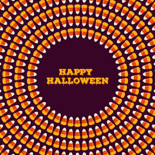 万圣节快乐的题字用小糖果玉米排成圆圈。节日trick or treat概念贺卡图片下载