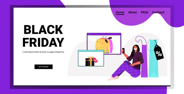 女性用智能手机网购商品黑色星期五假日大减价打折概念图片下载