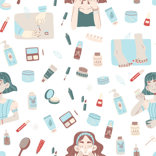 有机化妆品无缝图案上的白色背景。图片下载